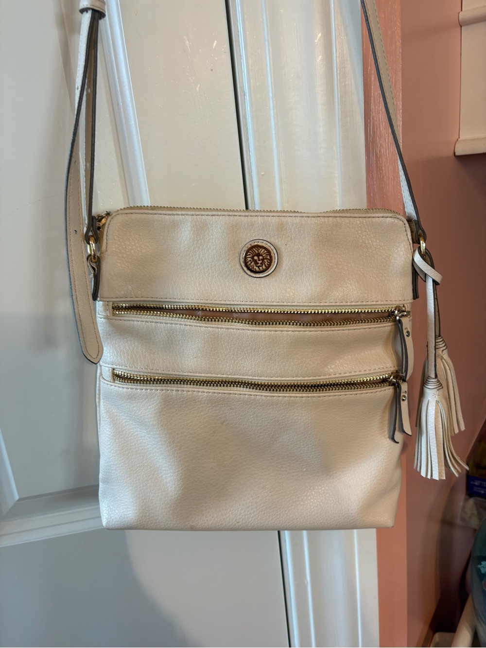 Anne Klein White Crossbody Bag with Gold Accents